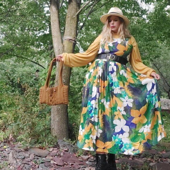 𝅺HANDMADE Vintage Earthy Mustard Knit Handbag - Picture 6 of 9